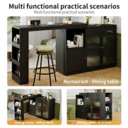 Abrihome Rotating Bar Table, Modern And Simple Black Rotating Dining And Bar Cabinet, Multifunctional Storage Cabinet With Glass Door - thumbnail 2