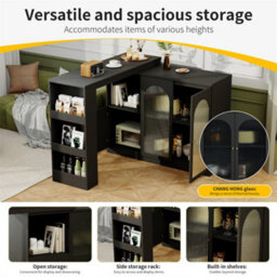 Abrihome Rotating Bar Table, Modern And Simple Black Rotating Dining And Bar Cabinet, Multifunctional Storage Cabinet With Glass Door - thumbnail 3