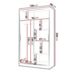 Costa I Sliding Door Wardrobe 100Cm Bedroom Storage Closet With Hanging Rail Shelves Modern Furniture Black Artisan Oak - thumbnail 4