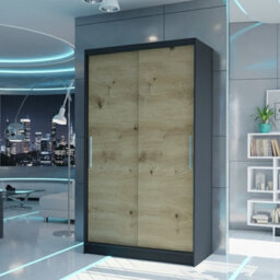 Costa I Sliding Door Wardrobe 100Cm Bedroom Storage Closet With Hanging Rail Shelves Modern Furniture Black Artisan Oak - thumbnail 2