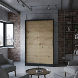Costa I Sliding Door Wardrobe 100Cm Bedroom Storage Closet With Hanging Rail Shelves Modern Furniture Black Artisan Oak