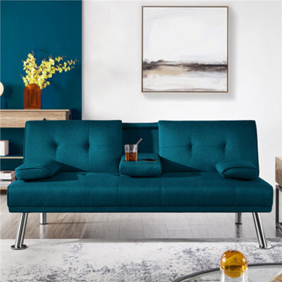 Yaheetech Aqua Blue Fabric Upholstered Convertible Futon Sofa Bed For Small Space - image 1