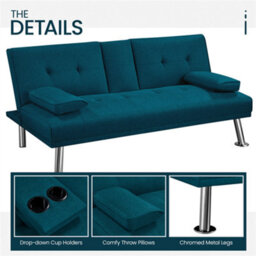Yaheetech Aqua Blue Fabric Upholstered Convertible Futon Sofa Bed For Small Space - thumbnail 4