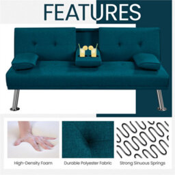Yaheetech Aqua Blue Fabric Upholstered Convertible Futon Sofa Bed For Small Space - thumbnail 5