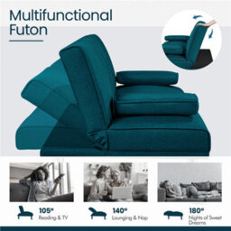 Yaheetech Aqua Blue Fabric Upholstered Convertible Futon Sofa Bed For Small Space - thumbnail 6