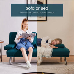 Yaheetech Aqua Blue Fabric Upholstered Convertible Futon Sofa Bed For Small Space - thumbnail 7