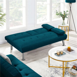Yaheetech Aqua Blue Fabric Upholstered Convertible Futon Sofa Bed For Small Space - thumbnail 9
