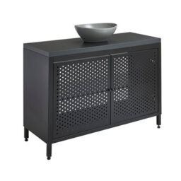 Homestylestore 1200mm Black Metal Floorstanding Bathroom Vanity Unit Black Grey Countertop And Oval Pebble Basin - thumbnail 1