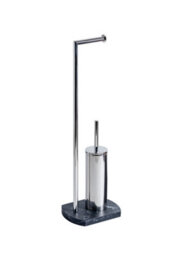Showerdrape Octavia Grey Marble & Chrome Toilet Roll Holder & Toilet Brush Combination - thumbnail 2