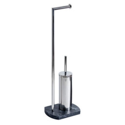 Showerdrape Octavia Grey Marble & Chrome Toilet Roll Holder & Toilet Brush Combination