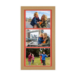 AK Frames 16X8 Light Oak Modern Multi Photo Frame With Poppy Red Mount - Holds 3 Apertures (3X) 7X5 Photos