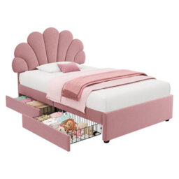 Matteo Pink Velvet 3Ft Single Upholstered Bed Frame, Adjustable Petal Headboard, 2 Storage Drawers - thumbnail 9