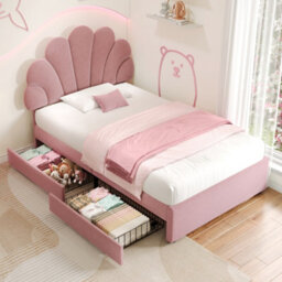 Matteo Pink Velvet 3Ft Single Upholstered Bed Frame, Adjustable Petal Headboard, 2 Storage Drawers - thumbnail 2