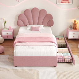 Matteo Pink Velvet 3Ft Single Upholstered Bed Frame, Adjustable Petal Headboard, 2 Storage Drawers - thumbnail 3