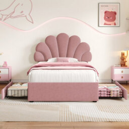 Matteo Pink Velvet 3Ft Single Upholstered Bed Frame, Adjustable Petal Headboard, 2 Storage Drawers - thumbnail 4