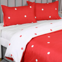 Ameha Printed Duvet Cover 3 Piece Set With Matching Pillowcase Red & White Dotted Design Super King Size (260X220 Cm) - thumbnail 3