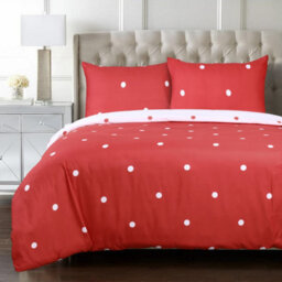 Ameha Printed Duvet Cover 3 Piece Set With Matching Pillowcase Red & White Dotted Design Super King Size (260X220 Cm) - thumbnail 4