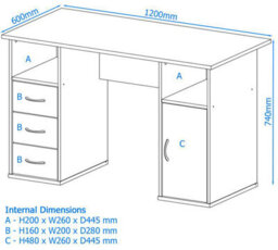 Alphason Maryland Desk With 3 Drawers And 1 Door Beech - thumbnail 4