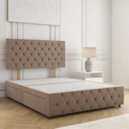 Bsspoke Mulberry Divan Bed In Mink Plush Velvet 24Inch Headboard & Footboard No Drawers No Mattress In 3Ft 4Ft 4Ft6 5Ft 6Ft