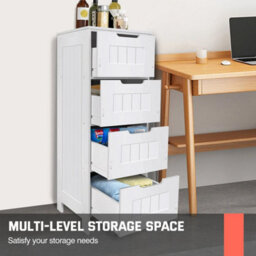 4 Drawers Cabinet Storage Unit Free Standing Cupboard Pvc White Home Bathroom - thumbnail 5