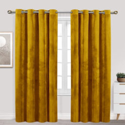 Ameha Ochre Velvet Curtains 66X90 Inches Eyelet Blackout Thermal Insulated Window Curtain Pair For Living Room Bedroom - thumbnail 9
