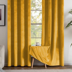 Ameha Ochre Velvet Curtains 66X90 Inches Eyelet Blackout Thermal Insulated Window Curtain Pair For Living Room Bedroom - thumbnail 4