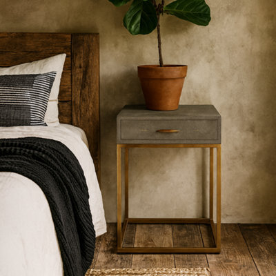 Wyld Haus Mandalo Taupe Shagreen One-Drawer Side Table With Brushed Brass Frame - image 1
