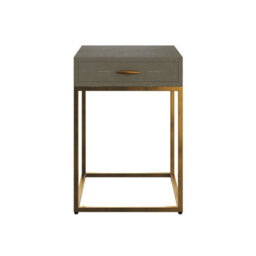 Wyld Haus Mandalo Taupe Shagreen One-Drawer Side Table With Brushed Brass Frame - thumbnail 3