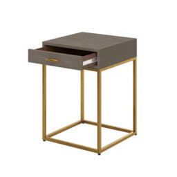 Wyld Haus Mandalo Taupe Shagreen One-Drawer Side Table With Brushed Brass Frame - thumbnail 5