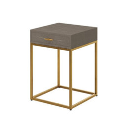 Wyld Haus Mandalo Taupe Shagreen One-Drawer Side Table With Brushed Brass Frame - thumbnail 4