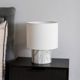 Valuelights Melanie White Marble Effect Table Lamp With White Linen Lamp Shade - thumbnail 5