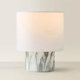 Valuelights Melanie White Marble Effect Table Lamp With White Linen Lamp Shade - thumbnail 3