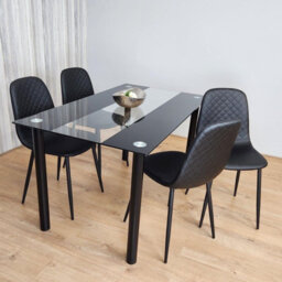 Kosy Koala Black Glass Dining Table Set With 4 Gem Pattern Chairs For Dining Room Furniture - thumbnail 5