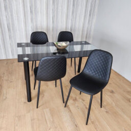 Kosy Koala Black Glass Dining Table Set With 4 Gem Pattern Chairs For Dining Room Furniture - thumbnail 3