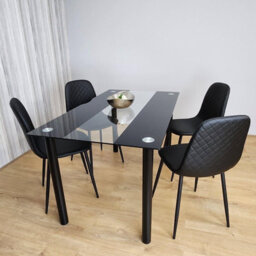 Kosy Koala Black Glass Dining Table Set With 4 Gem Pattern Chairs For Dining Room Furniture - thumbnail 2