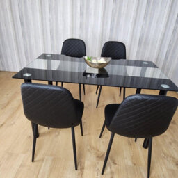 Kosy Koala Black Glass Dining Table Set With 4 Gem Pattern Chairs For Dining Room Furniture - thumbnail 8