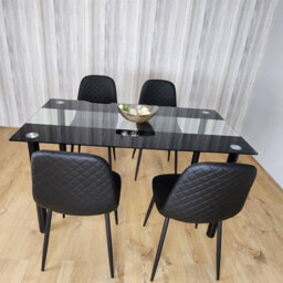 Kosy Koala Black Glass Dining Table Set With 4 Gem Pattern Chairs For Dining Room Furniture - thumbnail 9