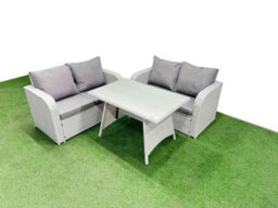 Fimous 4 Seat Outdoor Love Sofa Set Rattan Garden Furniture Set With Rectangular Dining Table Light Grey - thumbnail 2