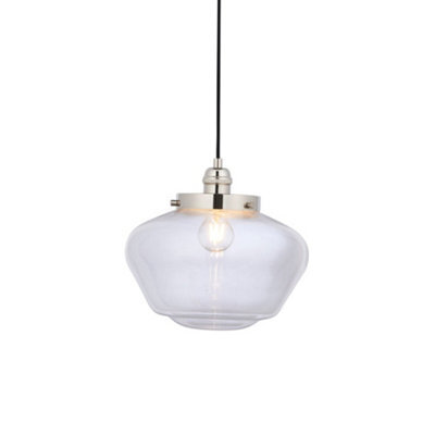 Polished Nickel Ceiling Pendant Light Clear Glass Shade Hanging Lighting Fixture - image 1