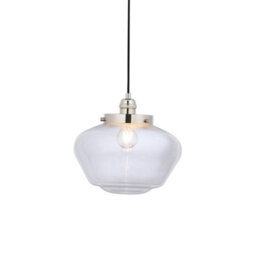 Polished Nickel Ceiling Pendant Light Clear Glass Shade Hanging Lighting Fixture - thumbnail 1