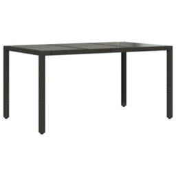 Walplus Garden Table With Glass Top Black 150X90X75 Cm Poly Rattan - thumbnail 6