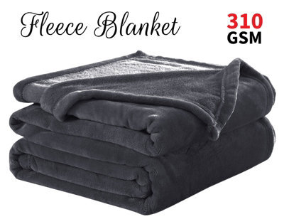 Ameha Fleece Plain Blanket, Lightweight & Reversible Throw For Travel, Bed & Sofa Blanket, Grey Double 150X200Cm - image 1
