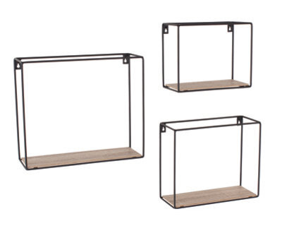 Core Products Loft Rectangular Set Of 3 Display Wall Shelf Set - Black Metal And Wood Effect - image 1