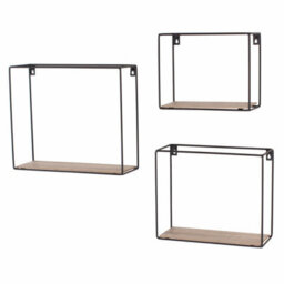 Core Products Loft Rectangular Set Of 3 Display Wall Shelf Set - Black Metal And Wood Effect - thumbnail 2