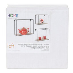 Core Products Loft Rectangular Set Of 3 Display Wall Shelf Set - Black Metal And Wood Effect - thumbnail 7