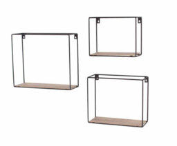 Core Products Loft Rectangular Set Of 3 Display Wall Shelf Set - Black Metal And Wood Effect - thumbnail 4