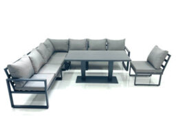 Fimous 8 Seater Outdoor Aluminum Garden Furniture Set Corner Sofa Rising Lifting Dining Table Sets Dark Grey - thumbnail 2