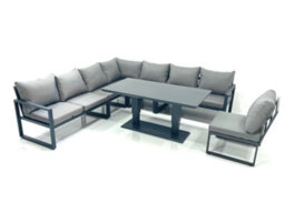 Fimous 8 Seater Outdoor Aluminum Garden Furniture Set Corner Sofa Rising Lifting Dining Table Sets Dark Grey - thumbnail 1