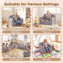 Gainoom Kids Sofa Gray Toddler Foam Couch Reading Chair With Soft Fleece Fabric Cover For Children - thumbnail 6