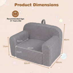 Gainoom Kids Sofa Gray Toddler Foam Couch Reading Chair With Soft Fleece Fabric Cover For Children - thumbnail 2